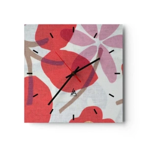 Wall clock - Clock on glass - Flower Composition in Pink - 30x30 cm