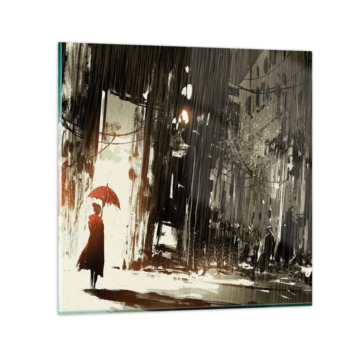 Glass picture - Poetry of a Red Umbrella - 60x60 cm