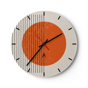 Wall clock - Clock on glass - Orange circle and black lines on a beige background - 30x30cm - Always the Sun - Modern wall decoration for the living room, kitchen, and bedroom ARTTOR