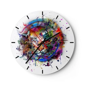 Wall clock - Clock on glass - Colorful illustration of a tiger in an abstract style - 30x30cm - Behind Rainbow Curtain - Modern wall decoration for the living room, kitchen, and bedroom ARTTOR