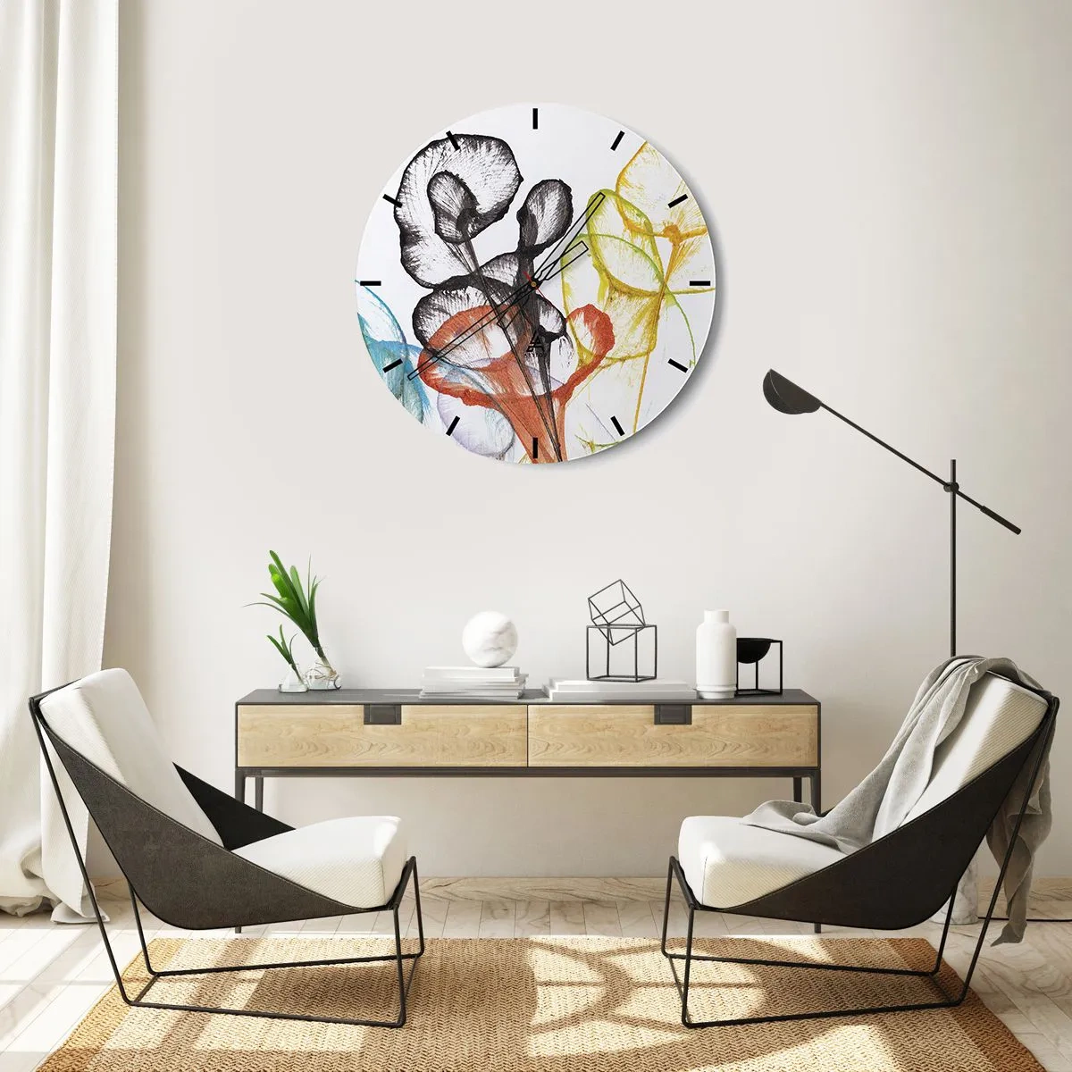 Wall clock - Clock on glass - Flowers with a Soul - 30x30 cm