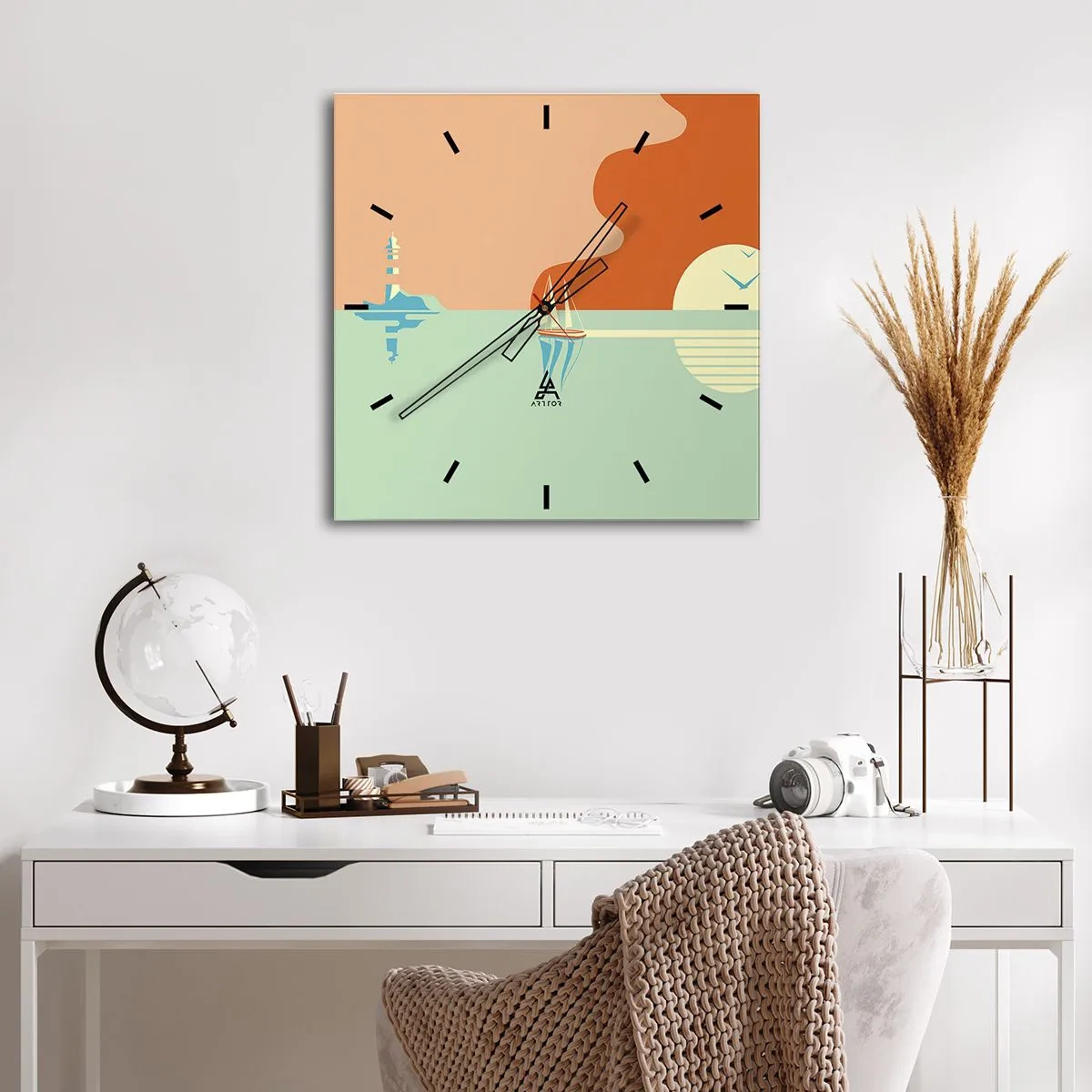 Wall clock - Clock on glass - Ideal Sea Landscape - 40x40 cm
