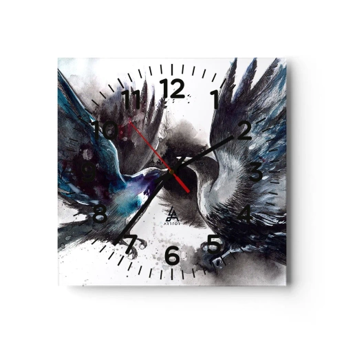Wall clock - Clock on glass - Two Crows - 40x40 cm