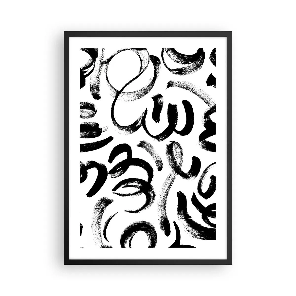 Poster in black frame - Abstract black brush strokes on a white background - 50x70cm - Black on White - Modern wall decoration for the living room and bedroom ARTTOR