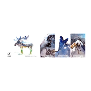 Photo Wallpaper Sample Standard Eco - Hero of a Winter's Tale - Abstraction, Moose, Mountains - 100x30 cm