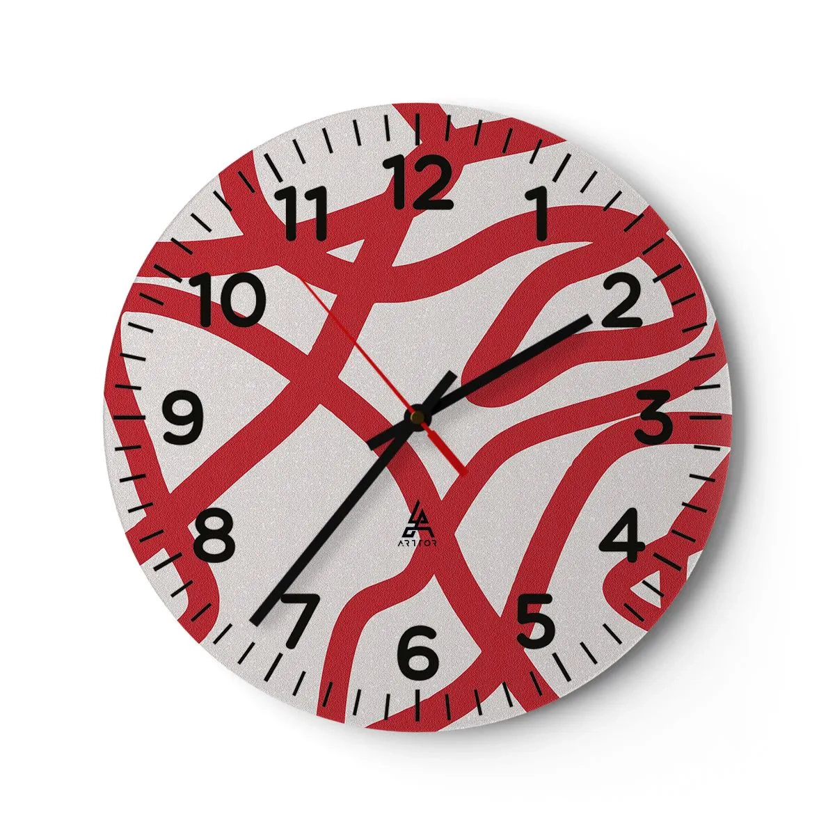Wall clock - Clock on glass - Red on White - 40x40 cm