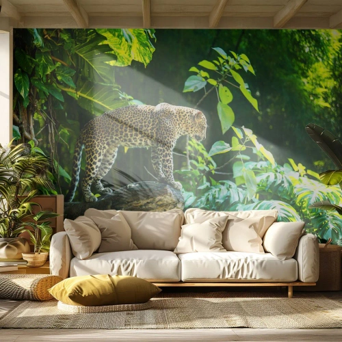 Photo Wallpaper Standard Eco - Going Hunting? - Jungle, leopard, Tropics - 300x210 cm