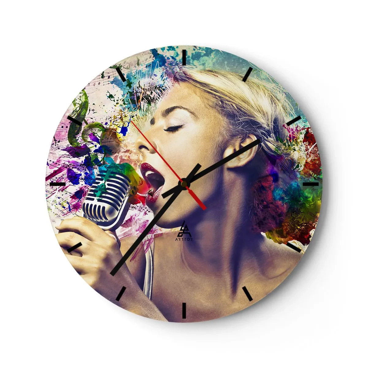 Wall clock - Clock on glass - Painting the World with One's Voice - 40x40 cm