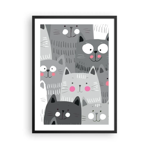 Poster in black frame - Funny cats in shades of gray - 50x70cm - Cat's World - Modern wall decoration for the living room and bedroom ARTTOR