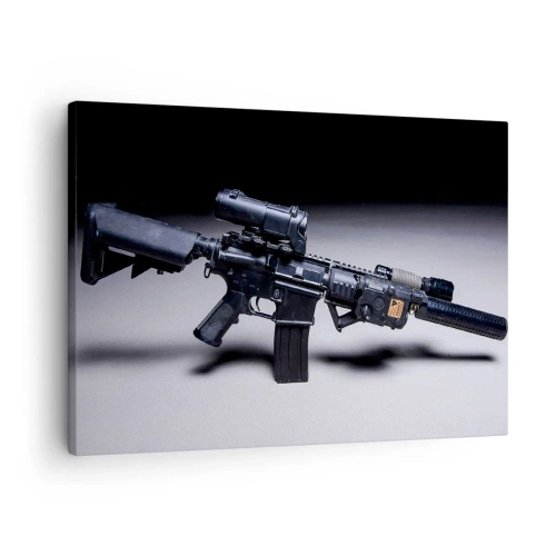 Canvas picture - A modern rifle in black on a dark background - 70x50cm - Dark Knight - Modern wall decoration for the living room and bedroom ARTTOR