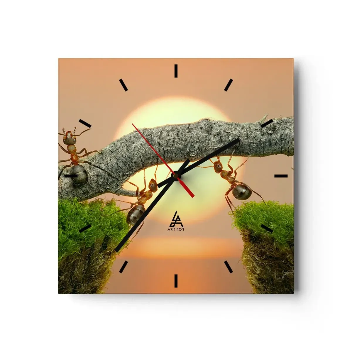 Wall clock - Clock on glass - Joyful, Mutual Work - 30x30 cm