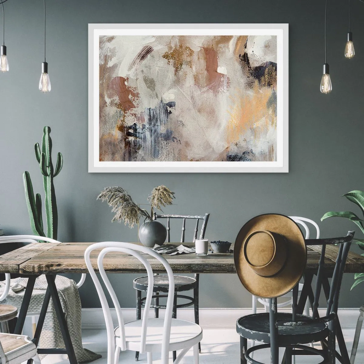 Poster in white frmae - Foggy Abstract - 100x70 cm