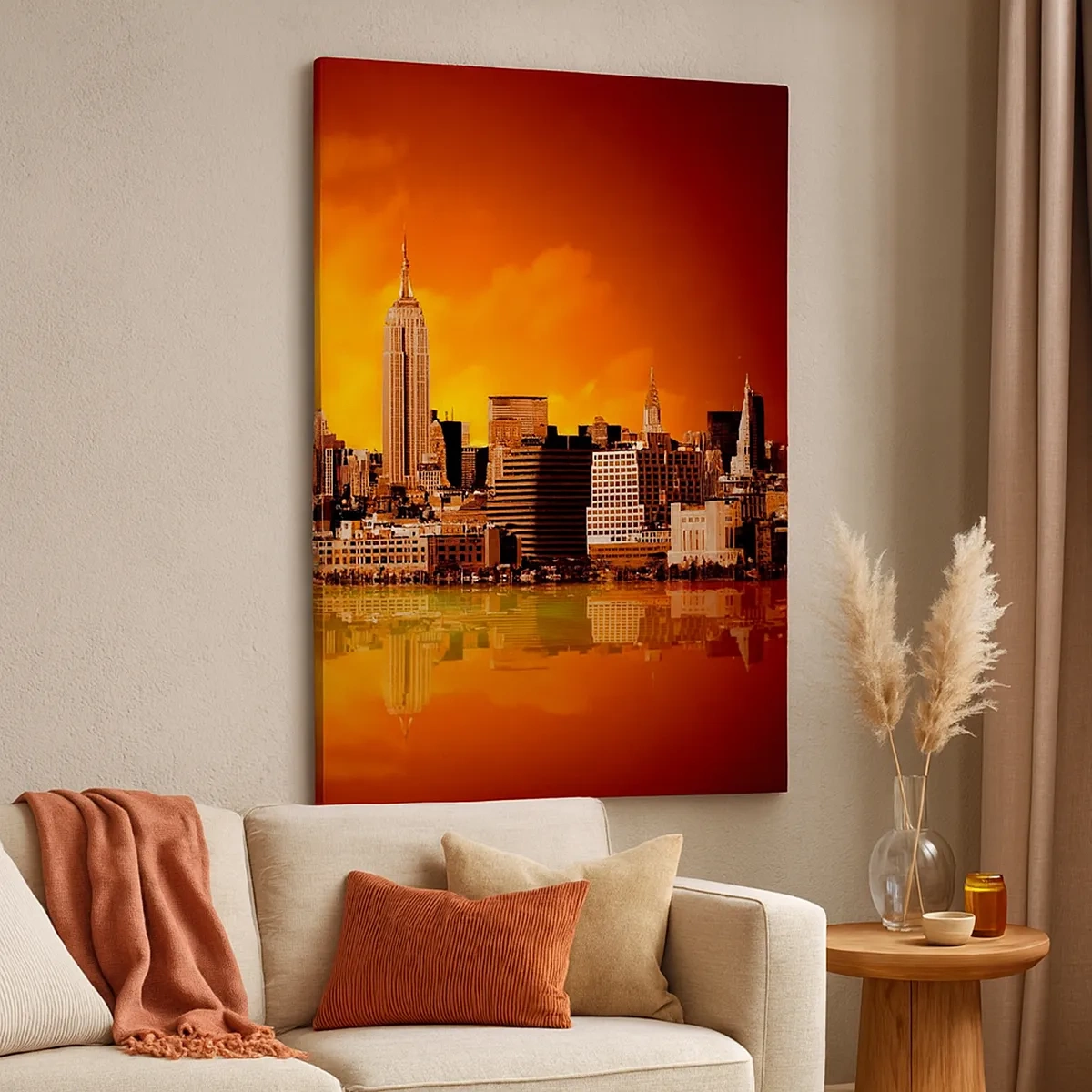 Canvas picture - Big City Panorama in Brown and Yellow - 50x70 cm