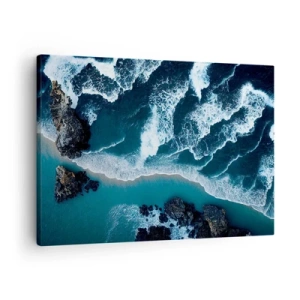 Canvas picture - Aerial view of waves crashing on the shore - 70x50cm - Envelopped by Waves - Modern wall decoration for the living room and bedroom ARTTOR