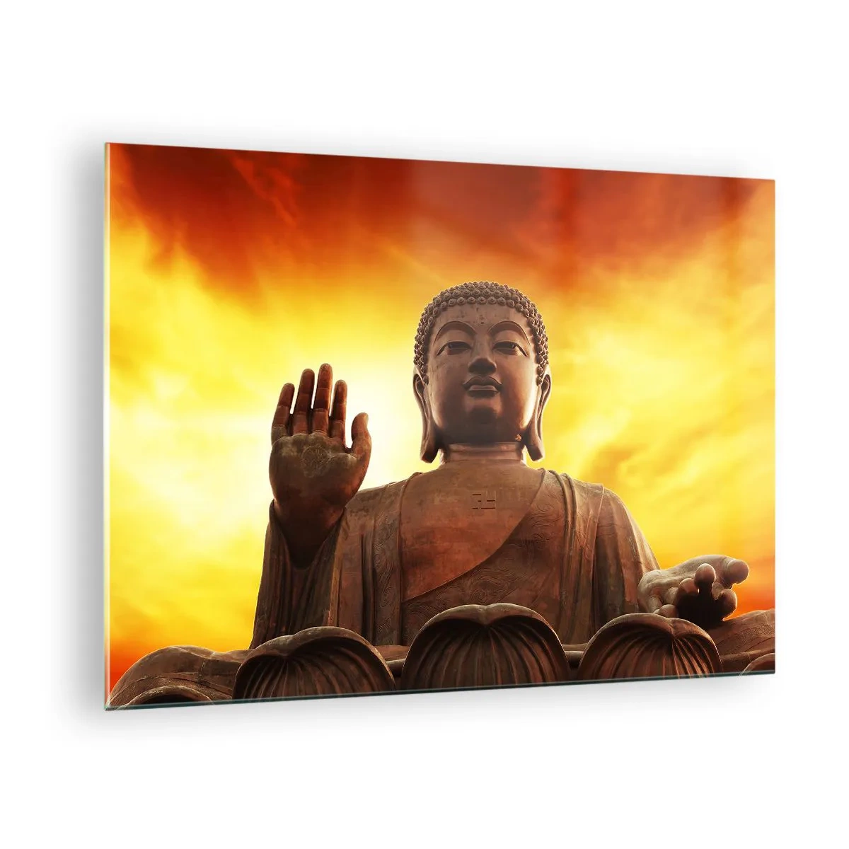 Glass picture - A Buddha statue against the backdrop of a golden sunset - 70x50cm - Peace of the World - Modern wall decoration for the living room and bedroom ARTTOR