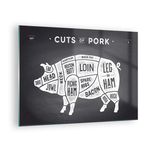 Glass picture - Diagram of pork cuts on a black board - 70x50cm - Butcher's Primer - Modern wall decoration for the living room and bedroom ARTTOR