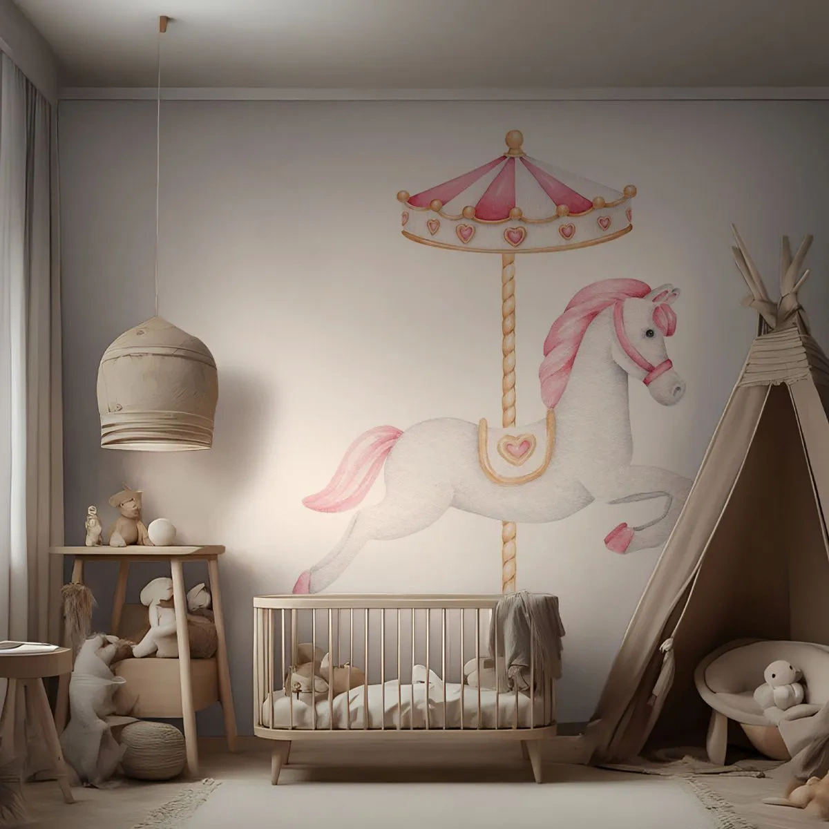 Photo Wallpaper Premium Sand - Off the Hoofs - Horse, Merry-go-round, Girlish - 450x315 cm