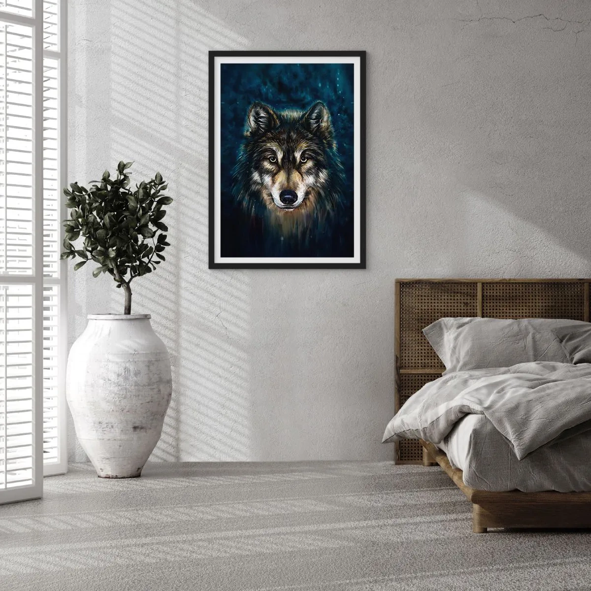 Poster in black frame - Portrait of a wolf in a dark, artistic tone - 50x70cm - Alpha? And Omega - Modern wall decoration for the living room and bedroom ARTTOR