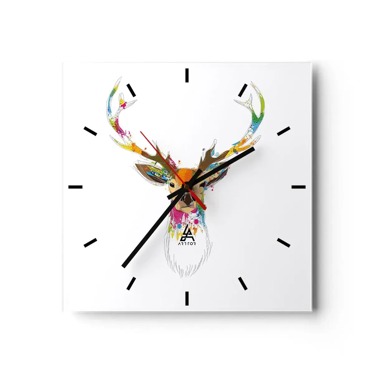 Wall clock - Clock on glass - Deer Bathed in Colour - 30x30 cm