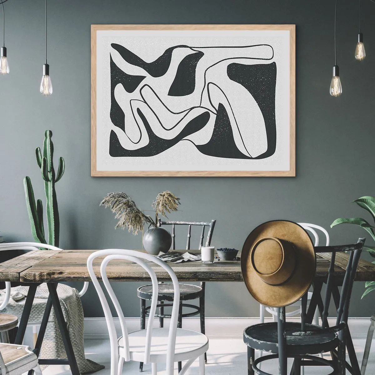 Poster in light oak frame - Abstract Fun in a Maze - 70x50 cm