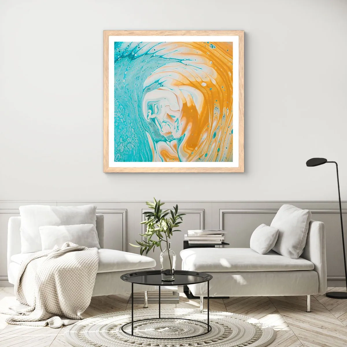 Poster in light oak frame - Pastel Swirl - 40x40 cm