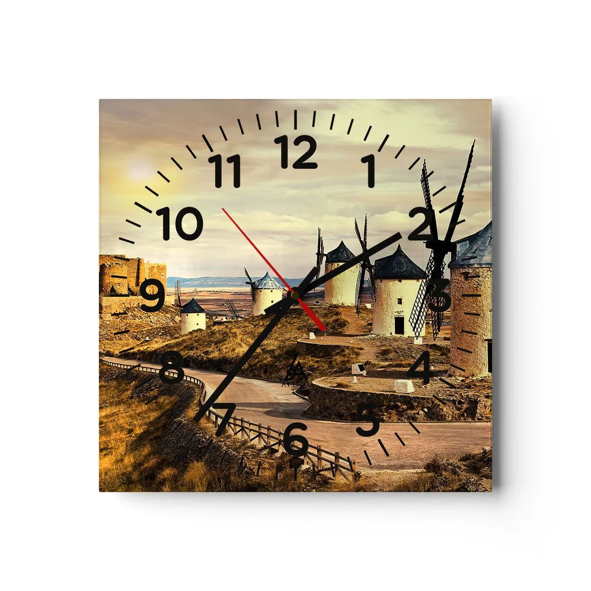 Wall clock - Clock on glass - Don Quixote Is Coming - 30x30 cm