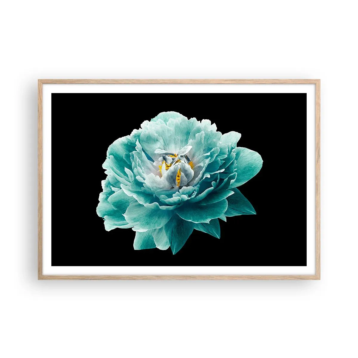 Poster in light oak frame - Blue and Gold Petals - 100x70 cm