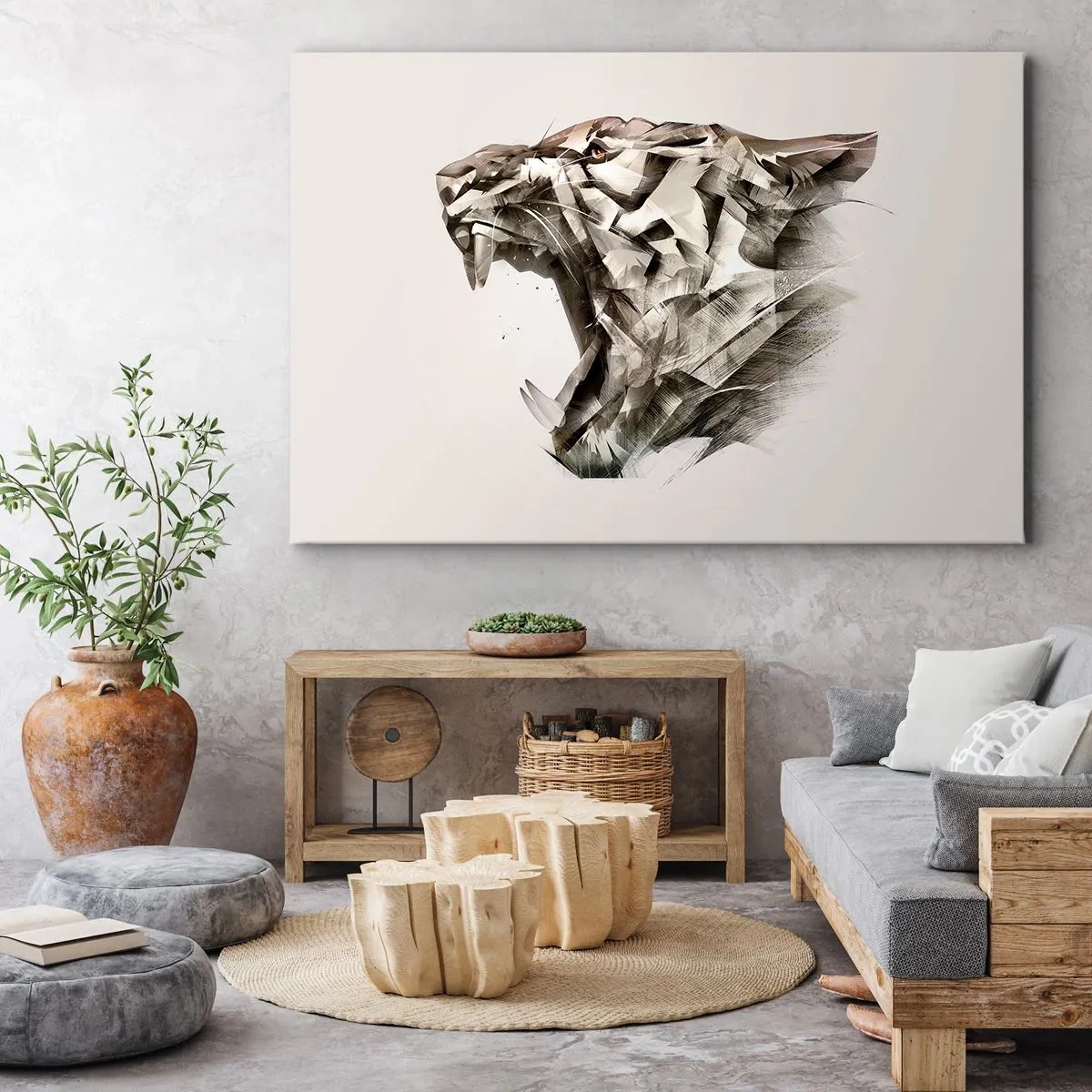 Canvas picture - Abstract image of a tiger in shades of beige - 70x50cm - You Know Who Is in Charge - Modern wall decoration for the living room and bedroom ARTTOR
