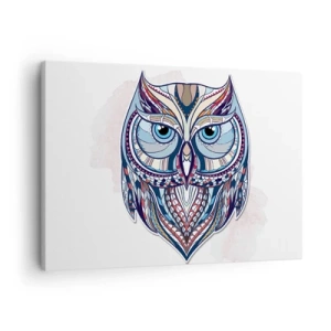 Canvas picture - Geometric owl in shades of blue and beige - 70x50cm - Ornamental Owl - Modern wall decoration for the living room and bedroom ARTTOR