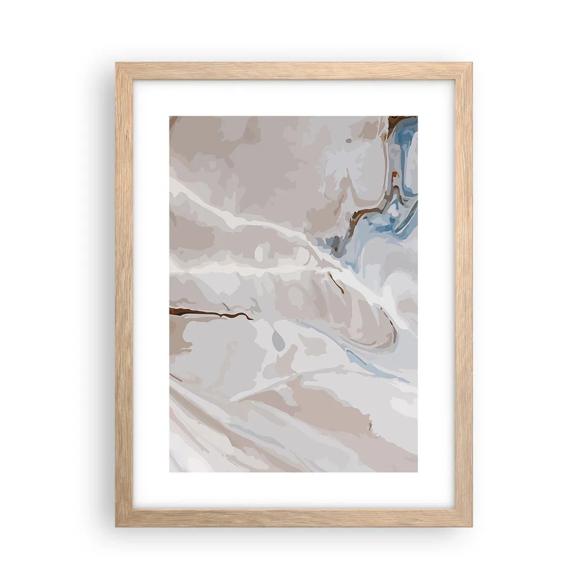 Poster in light oak frame - Blue Meanders under White - 30x40 cm