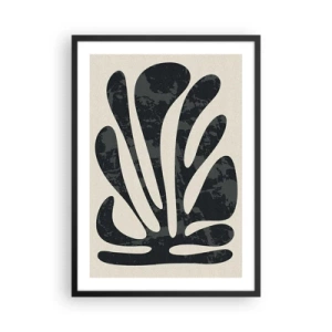 Poster in black frame - Abstract black plant form on a beige background - 50x70cm - Multi-Finger Abstract - Modern wall decoration for the living room and bedroom ARTTOR