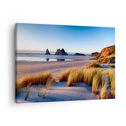 Canvas picture - A picturesque beach with a view of the rocks and the sea at sunset - 70x50cm - For Peace Seekers - Modern wall decoration for the living room and bedroom ARTTOR