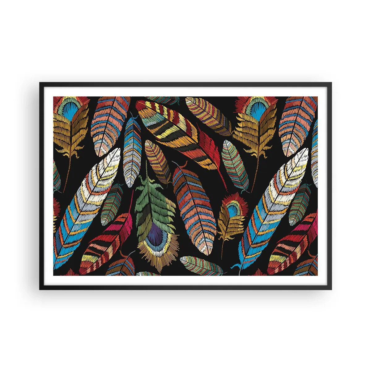 Poster in black frame - Bird Carnival - 100x70 cm