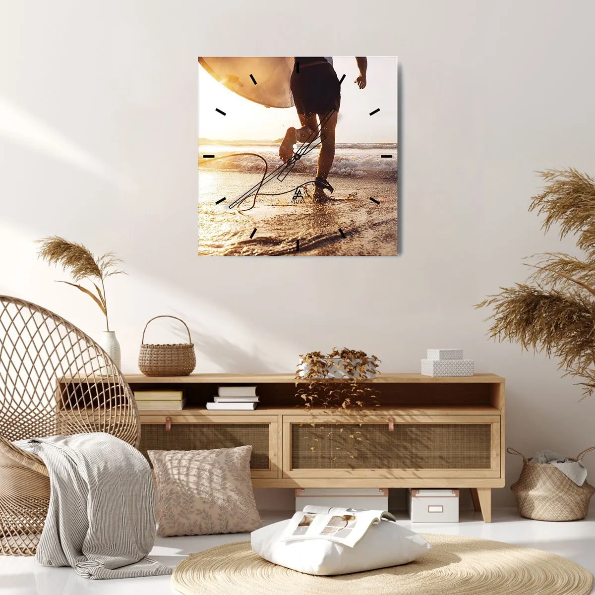 Wall clock - Clock on glass - Encounter with a Wave - 30x30 cm