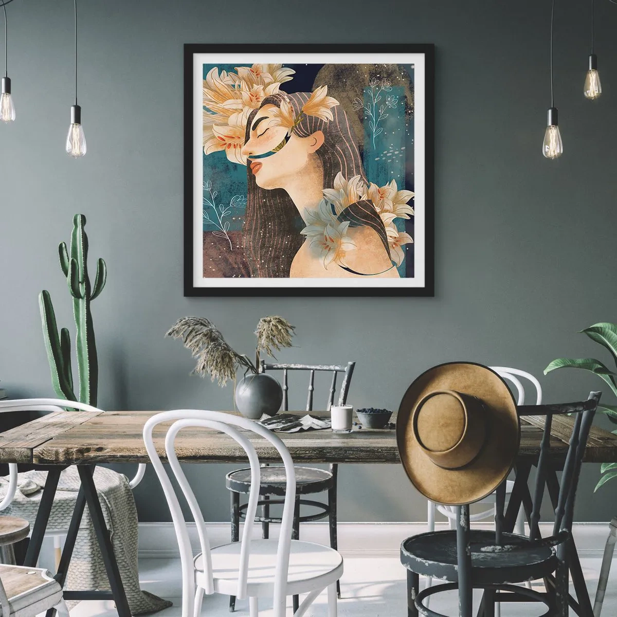 Poster in black frame - Tale of a Queen with Lillies - 40x40 cm