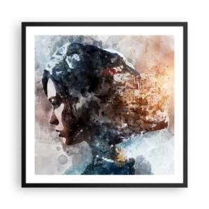 Poster in black frame - Tale about a Girl with a City in the Background - 60x60 cm