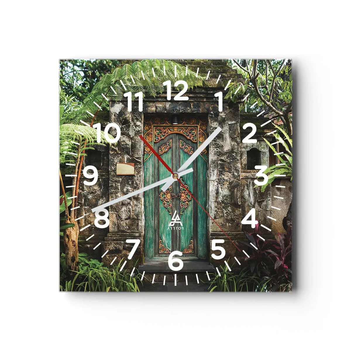 Wall clock - Clock on glass - Door to Exotic World - 30x30 cm