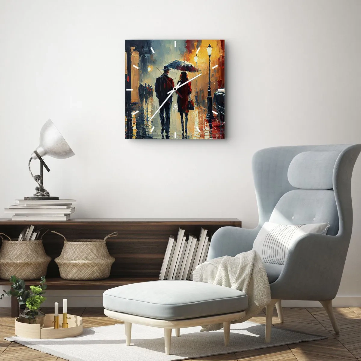 Wall clock - Clock on glass - Urban Love Story - 30x30 cm