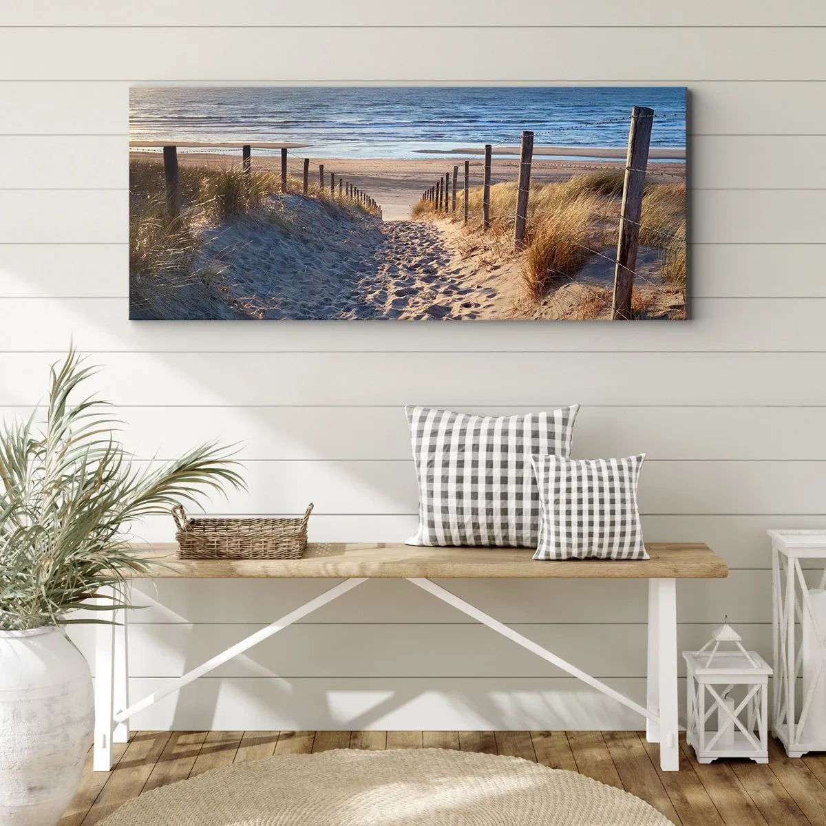 Canvas picture - Sound of the Sea, Singing of the Birds, Wild Beach among Grass - 120x50 cm