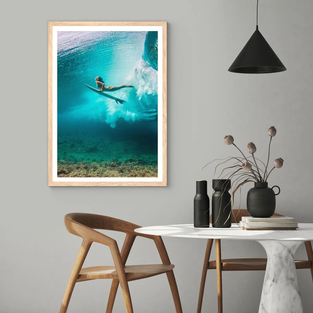 Poster in light oak frame - Undewater World - 50x70 cm
