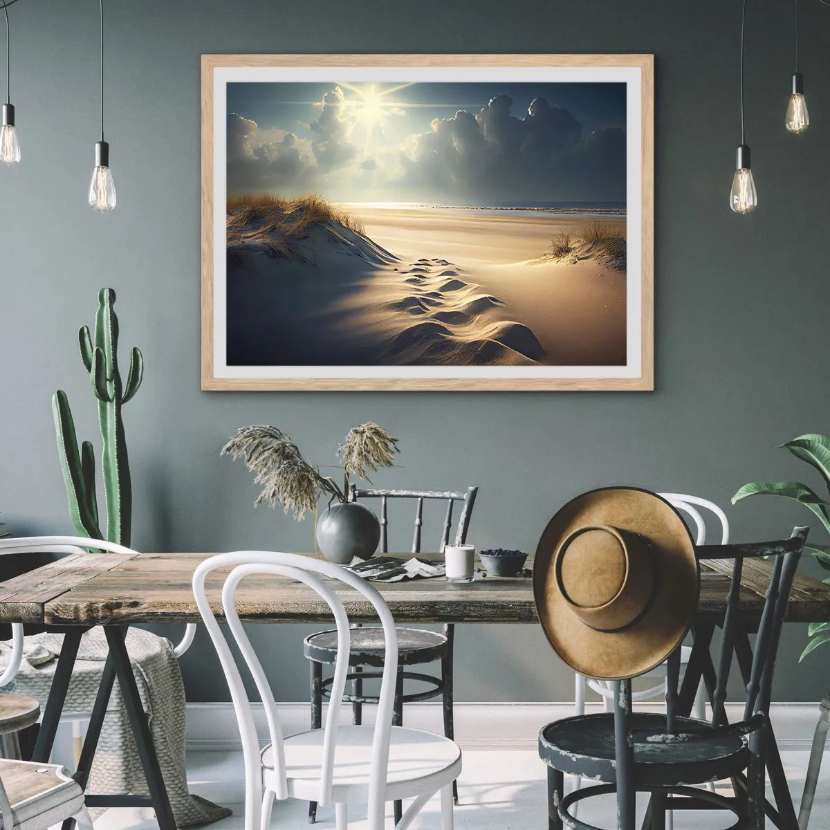 Poster in light oak frame - Calming Landscape - 50x40 cm