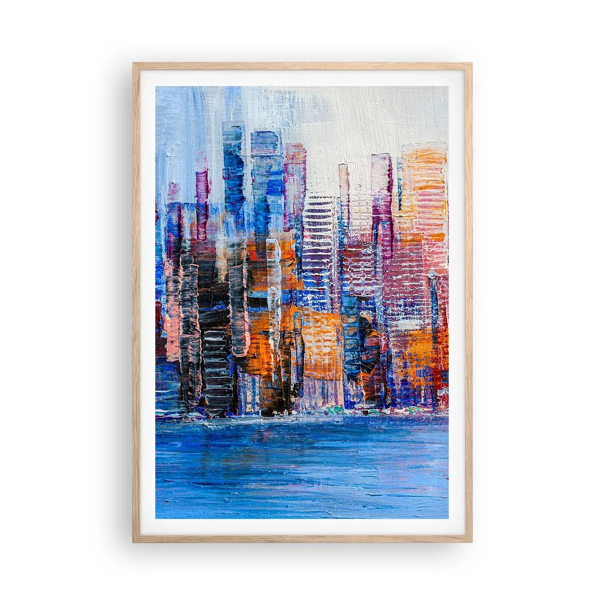 Poster in light oak frame - Joyful Metropolis - 70x100 cm