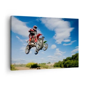Canvas picture - Riders on motocross bikes in the air during a jump - 70x50cm - Jump to the Sky - Modern wall decoration for the living room and bedroom ARTTOR