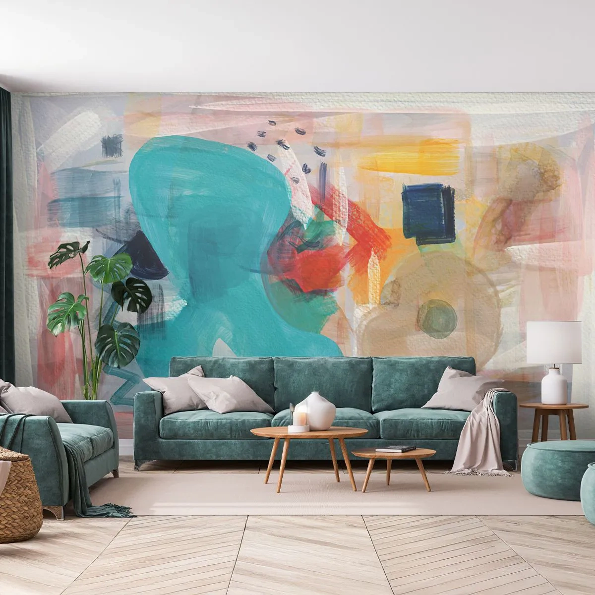 Photo Wallpaper Premium Canvas - Colourful Game - Abstraction, Paints, Piece - 300x210 cm