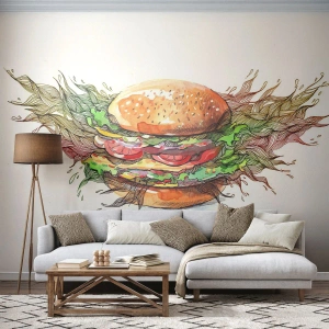 Self-Adhesive Photo Wallpaper Deluxe Sticker - Hot Temptation - Gastronomy, Hamburger, Culinary - 350x256 cm