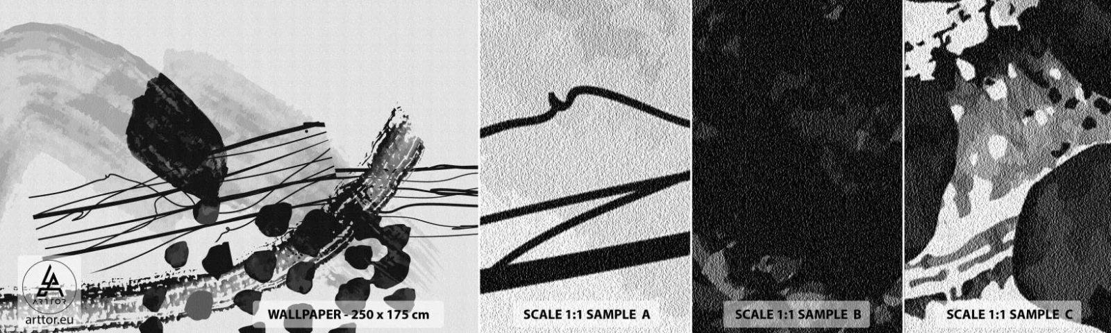 Photo Wallpaper Sample Self-Adhesive Deluxe Sticker - Black and White Organic Abstraction - Abstraction, Modern, Piece - 100x30 cm