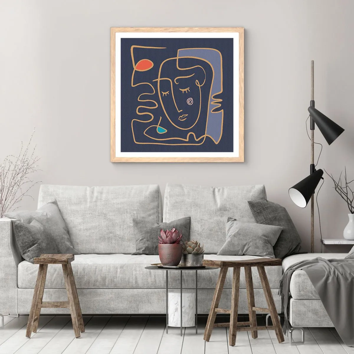 Poster in light oak frame - Deeply In Thoughts - 30x30 cm