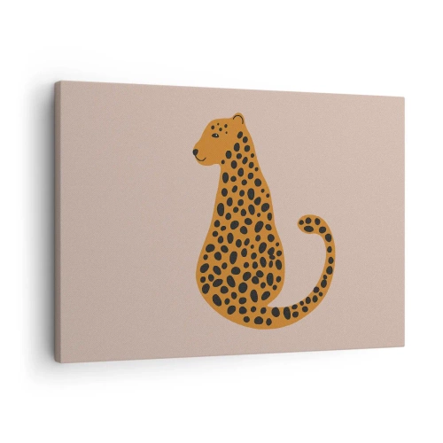 Canvas picture - A minimalist drawing of a panther on a beige background - 70x50cm - Leopard Print Is Fashionable - Modern wall decoration for the living room and bedroom ARTTOR