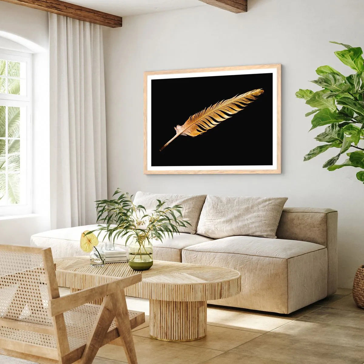 Poster in light oak frame - High-Class Feather - 91x61 cm
