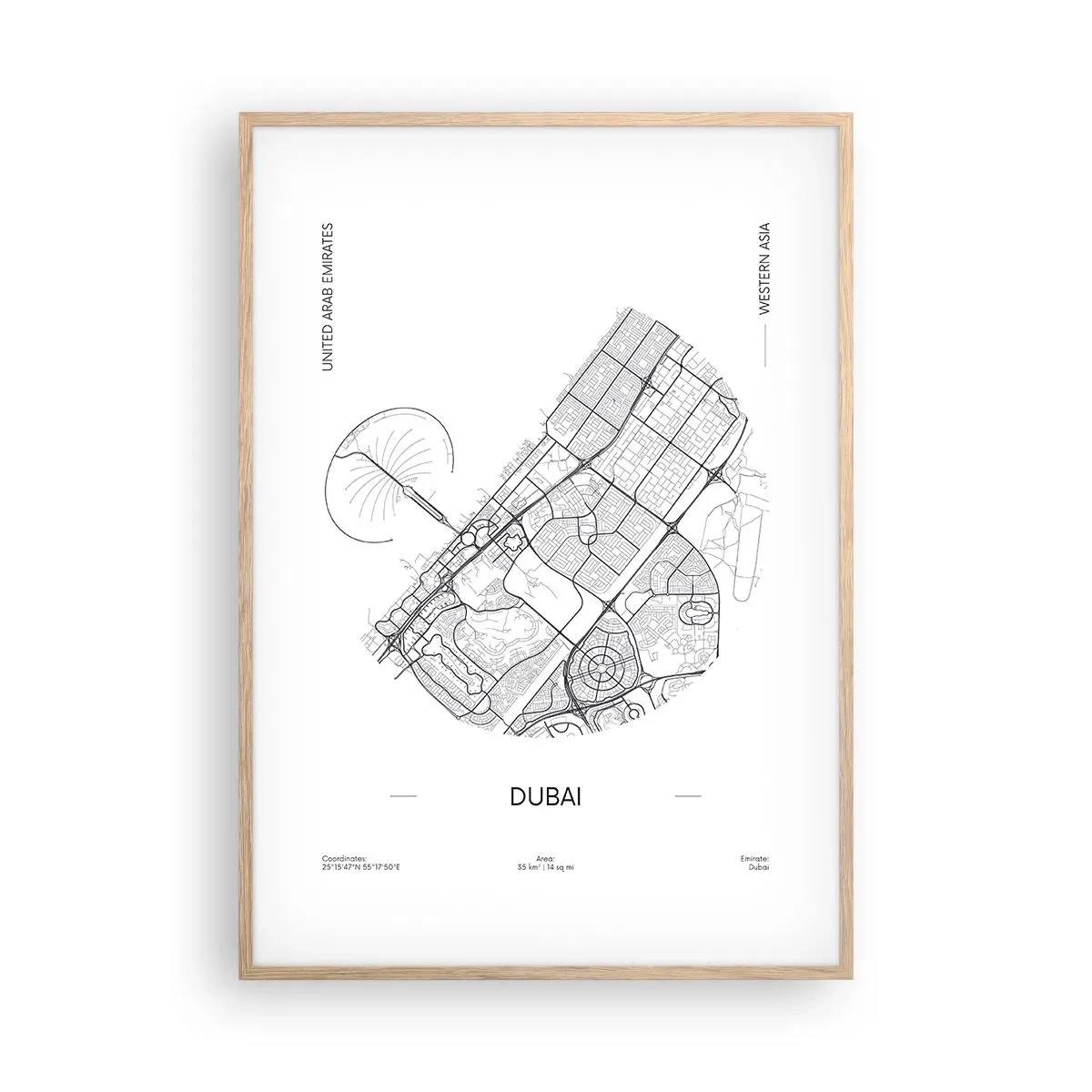 Poster in light oak frame - Anatomy of Dubai - 70x100 cm